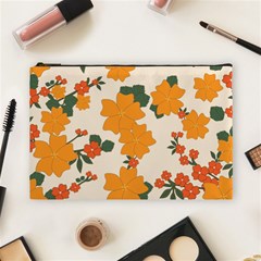 Vintage Floral Wallpaper Background In Shades Of Orange Cosmetic Bag (large)  by Nexatart