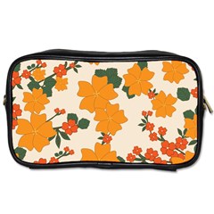 Vintage Floral Wallpaper Background In Shades Of Orange Toiletries Bags by Nexatart