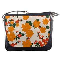 Vintage Floral Wallpaper Background In Shades Of Orange Messenger Bags by Nexatart