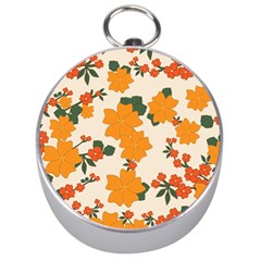 Vintage Floral Wallpaper Background In Shades Of Orange Silver Compasses by Nexatart