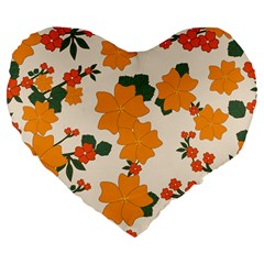 Vintage Floral Wallpaper Background In Shades Of Orange Large 19  Premium Flano Heart Shape Cushions by Nexatart