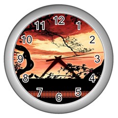 Autumn Song Autumn Spreading Its Wings All Around Wall Clocks (silver)  by Nexatart