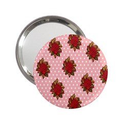 Pink Polka Dot Background With Red Roses 2 25  Handbag Mirrors by Nexatart