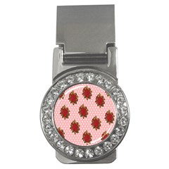 Pink Polka Dot Background With Red Roses Money Clips (cz)  by Nexatart