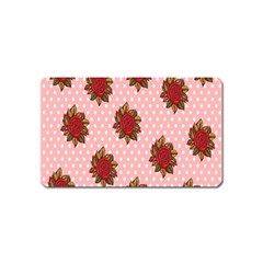 Pink Polka Dot Background With Red Roses Magnet (name Card) by Nexatart