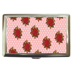 Pink Polka Dot Background With Red Roses Cigarette Money Cases by Nexatart