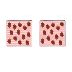 Pink Polka Dot Background With Red Roses Cufflinks (square) by Nexatart