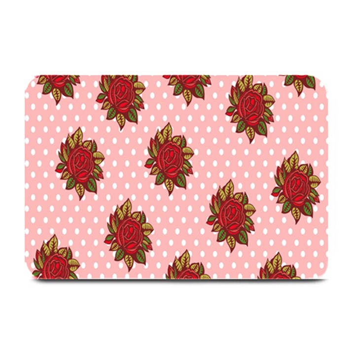 Pink Polka Dot Background With Red Roses Plate Mats