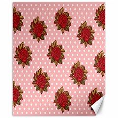 Pink Polka Dot Background With Red Roses Canvas 11  X 14   by Nexatart