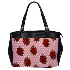 Pink Polka Dot Background With Red Roses Office Handbags