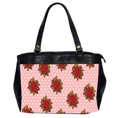 Pink Polka Dot Background With Red Roses Office Handbags (2 Sides)  by Nexatart