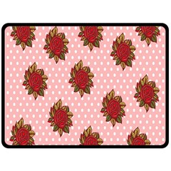 Pink Polka Dot Background With Red Roses Fleece Blanket (large)  by Nexatart