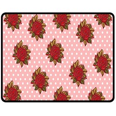 Pink Polka Dot Background With Red Roses Fleece Blanket (medium)  by Nexatart