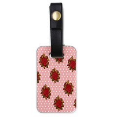 Pink Polka Dot Background With Red Roses Luggage Tags (one Side)  by Nexatart