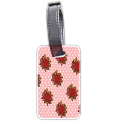 Pink Polka Dot Background With Red Roses Luggage Tags (two Sides) by Nexatart