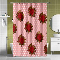 Pink Polka Dot Background With Red Roses Shower Curtain 48  X 72  (small)  by Nexatart