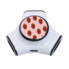 Pink Polka Dot Background With Red Roses 3-port Usb Hub by Nexatart