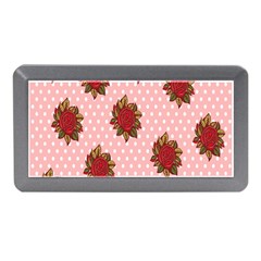 Pink Polka Dot Background With Red Roses Memory Card Reader (mini) by Nexatart