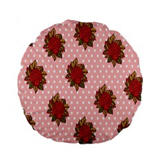 Pink Polka Dot Background With Red Roses Standard 15  Premium Round Cushions by Nexatart