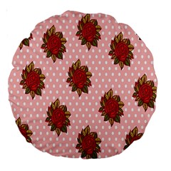 Pink Polka Dot Background With Red Roses Large 18  Premium Round Cushions by Nexatart