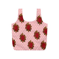 Pink Polka Dot Background With Red Roses Full Print Recycle Bags (s)  by Nexatart