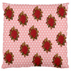 Pink Polka Dot Background With Red Roses Standard Flano Cushion Case (two Sides) by Nexatart