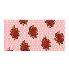 Pink Polka Dot Background With Red Roses Satin Wrap by Nexatart