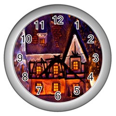 House In Winter Decoration Wall Clocks (silver)  by Nexatart