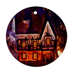 House In Winter Decoration Round Ornament (two Sides) by Nexatart