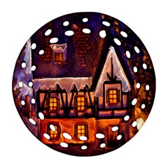 House In Winter Decoration Ornament (round Filigree) by Nexatart