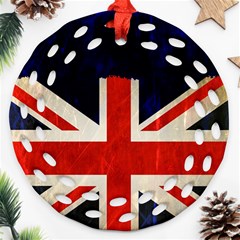 Flag Of Britain Grunge Union Jack Flag Background Ornament (round Filigree) by Nexatart