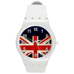 Flag Of Britain Grunge Union Jack Flag Background Round Plastic Sport Watch (m) by Nexatart