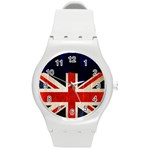 Flag Of Britain Grunge Union Jack Flag Background Round Plastic Sport Watch (M) Front