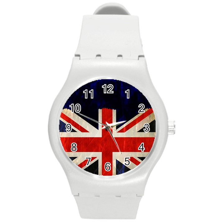 Flag Of Britain Grunge Union Jack Flag Background Round Plastic Sport Watch (M)