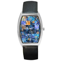 Blue Squares Abstract Background Of Blue And Purple Squares Barrel Style Metal Watch by Nexatart