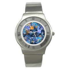 Blue Squares Abstract Background Of Blue And Purple Squares Stainless Steel Watch by Nexatart