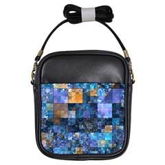 Blue Squares Abstract Background Of Blue And Purple Squares Girls Sling Bags by Nexatart