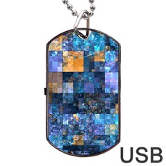 Blue Squares Abstract Background Of Blue And Purple Squares Dog Tag Usb Flash (one Side) by Nexatart