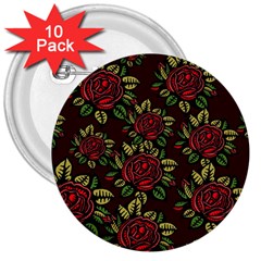 A Red Rose Tiling Pattern 3  Buttons (10 Pack)  by Nexatart