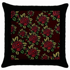 A Red Rose Tiling Pattern Throw Pillow Case (black)