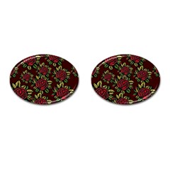 A Red Rose Tiling Pattern Cufflinks (oval) by Nexatart