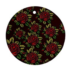 A Red Rose Tiling Pattern Round Ornament (two Sides) by Nexatart