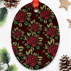 A Red Rose Tiling Pattern Oval Ornament (two Sides) by Nexatart