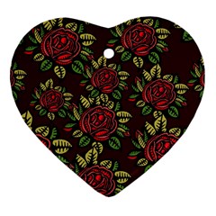 A Red Rose Tiling Pattern Heart Ornament (two Sides) by Nexatart