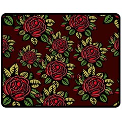 A Red Rose Tiling Pattern Fleece Blanket (medium)  by Nexatart