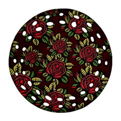 A Red Rose Tiling Pattern Round Filigree Ornament (two Sides) by Nexatart