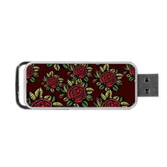 A Red Rose Tiling Pattern Portable Usb Flash (two Sides) by Nexatart