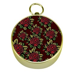 A Red Rose Tiling Pattern Gold Compasses by Nexatart