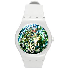 Dark Abstract Bubbles Round Plastic Sport Watch (m) by Nexatart