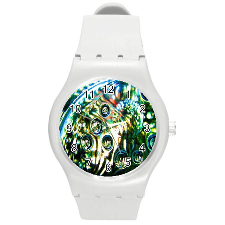 Dark Abstract Bubbles Round Plastic Sport Watch (M)